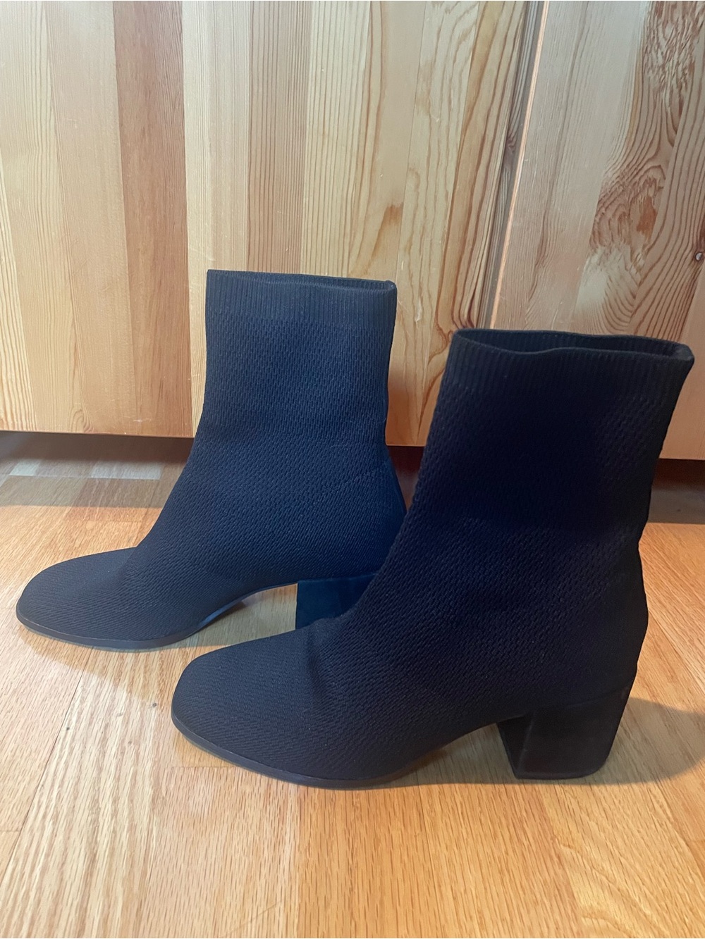 Eileen Fisher Black Stretch-Knit Ankle Booties with Block Heel